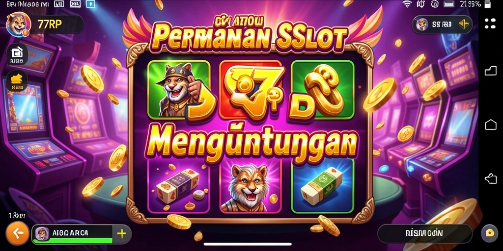 Screenshot gameplay 77RP menampilkan karakter dan simbol slot menarik.