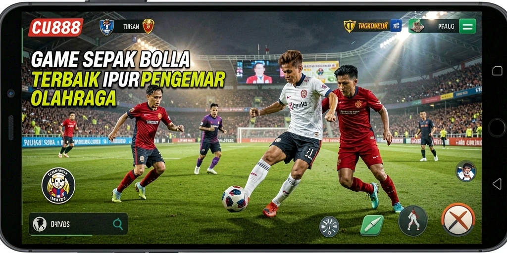 Tampilan gameplay seru di CU888 dengan aksi sepak bola yang mendebarkan.