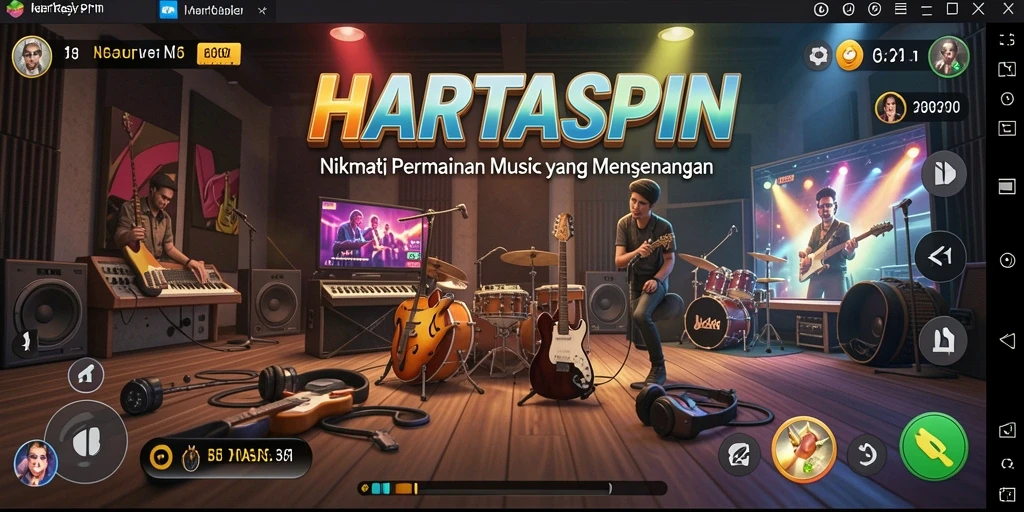 Tampilan gameplay interaktif dari HARTASPIN dengan berbagai lagu.