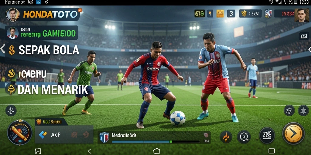 Tangkapan layar utama menampilkan aksi sepak bola yang mendebarkan.