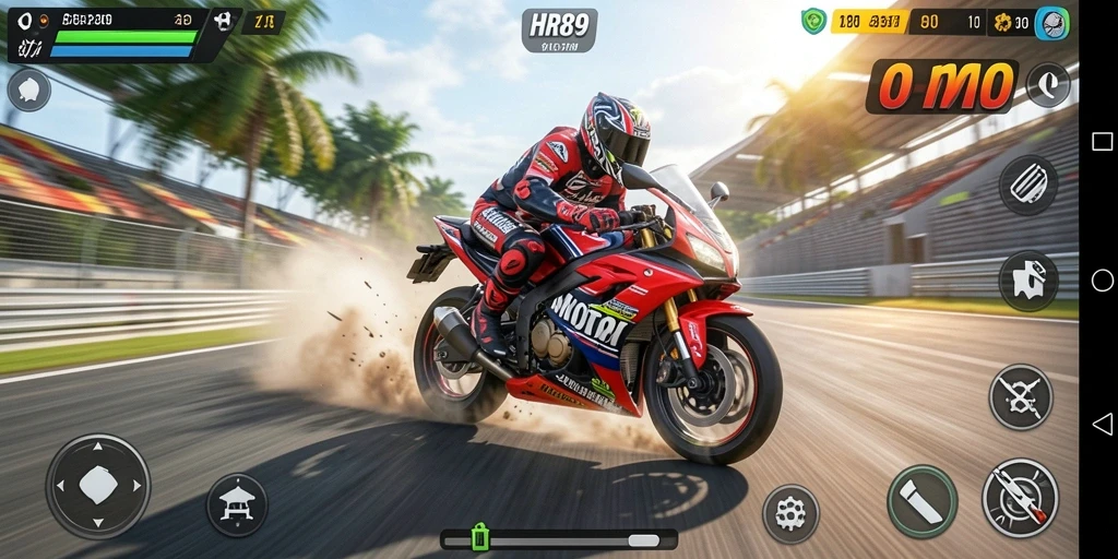 Tampilan gameplay <strong>HR89</strong> yang seru dan penuh aksi di trek balap.