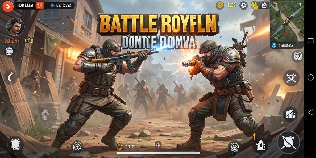 Tampilan gameplay menegangkan di IDKLUB battle royale.
