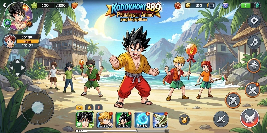 Tampilan gameplay KODOKHOKI889 yang penuh aksi dan karakter anime menarik.