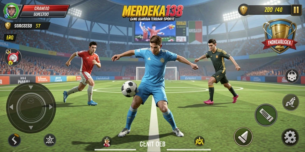 Gameplay seru dalam MERDEKA138 menampilkan atlet beraksi di lapangan.