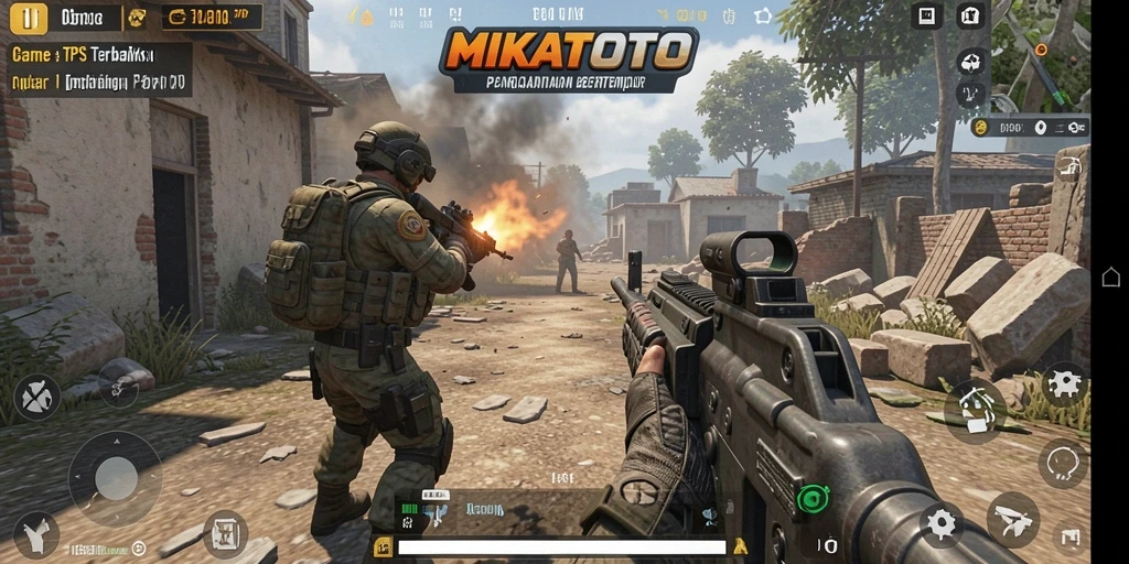 S screenshot utama MIKATOTO menampilkan aksi pertempuran yang mendebarkan dalam permainan TPS.