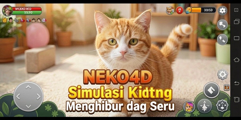 Tampilan gameplay NEKO4D dengan kucing-kucing lucu berinteraksi di lingkungan yang cerah.