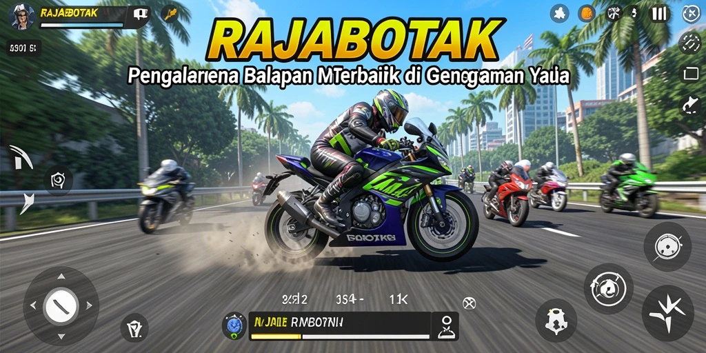 Menampilkan balapan motor yang mendebarkan di lintasan yang menantang.
