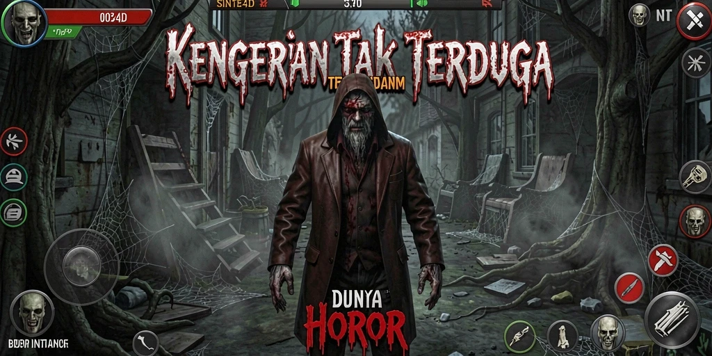 Screenshot gameplay SINTE4D yang mendebarkan dengan suasana horor yang kuat.