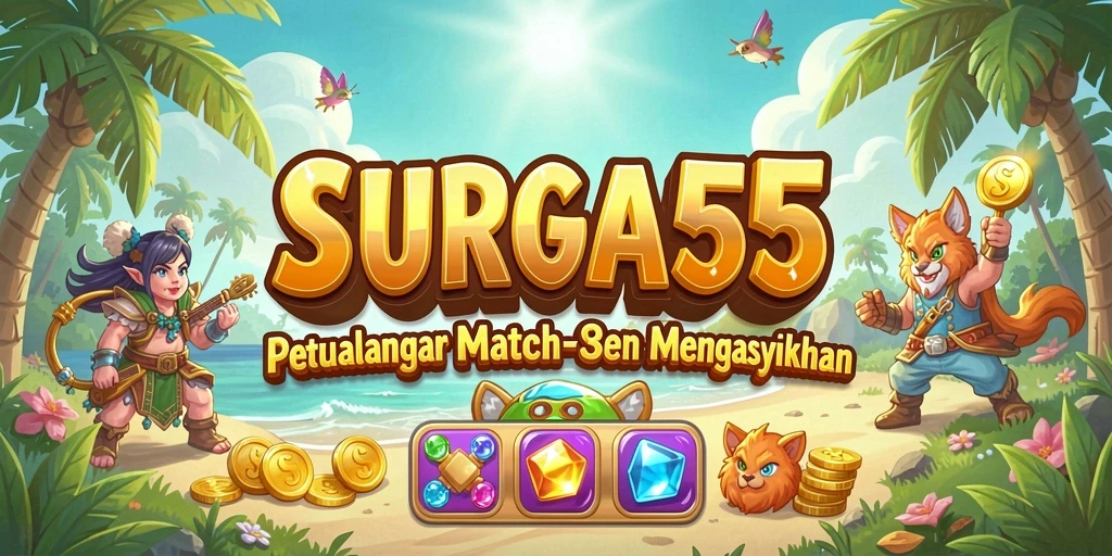 Gameplay SURGA55 yang penuh warna dan menantang di level Match-3.